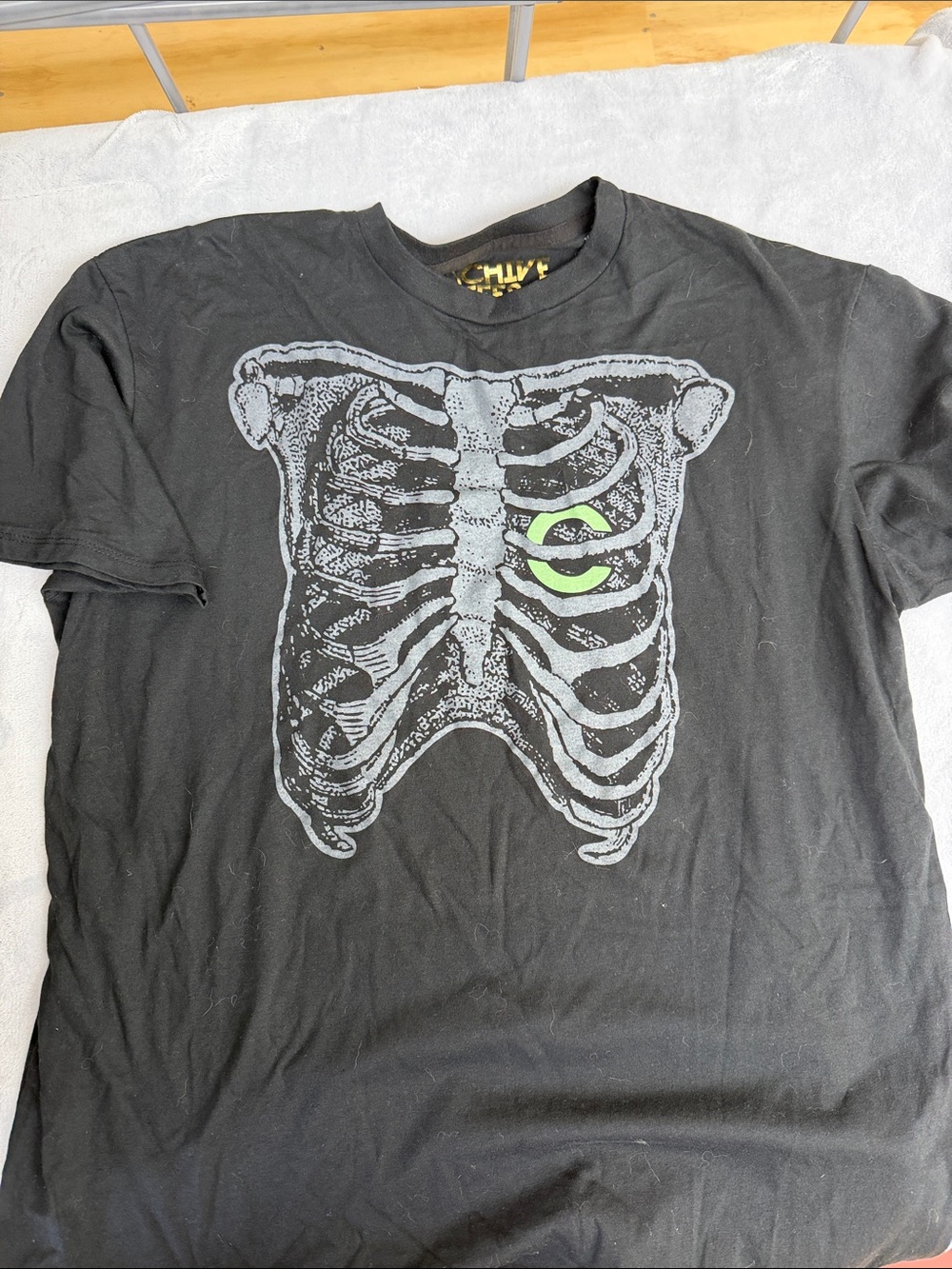 Black Graphic Ribcage Tee with Neon Accent The Chive XL